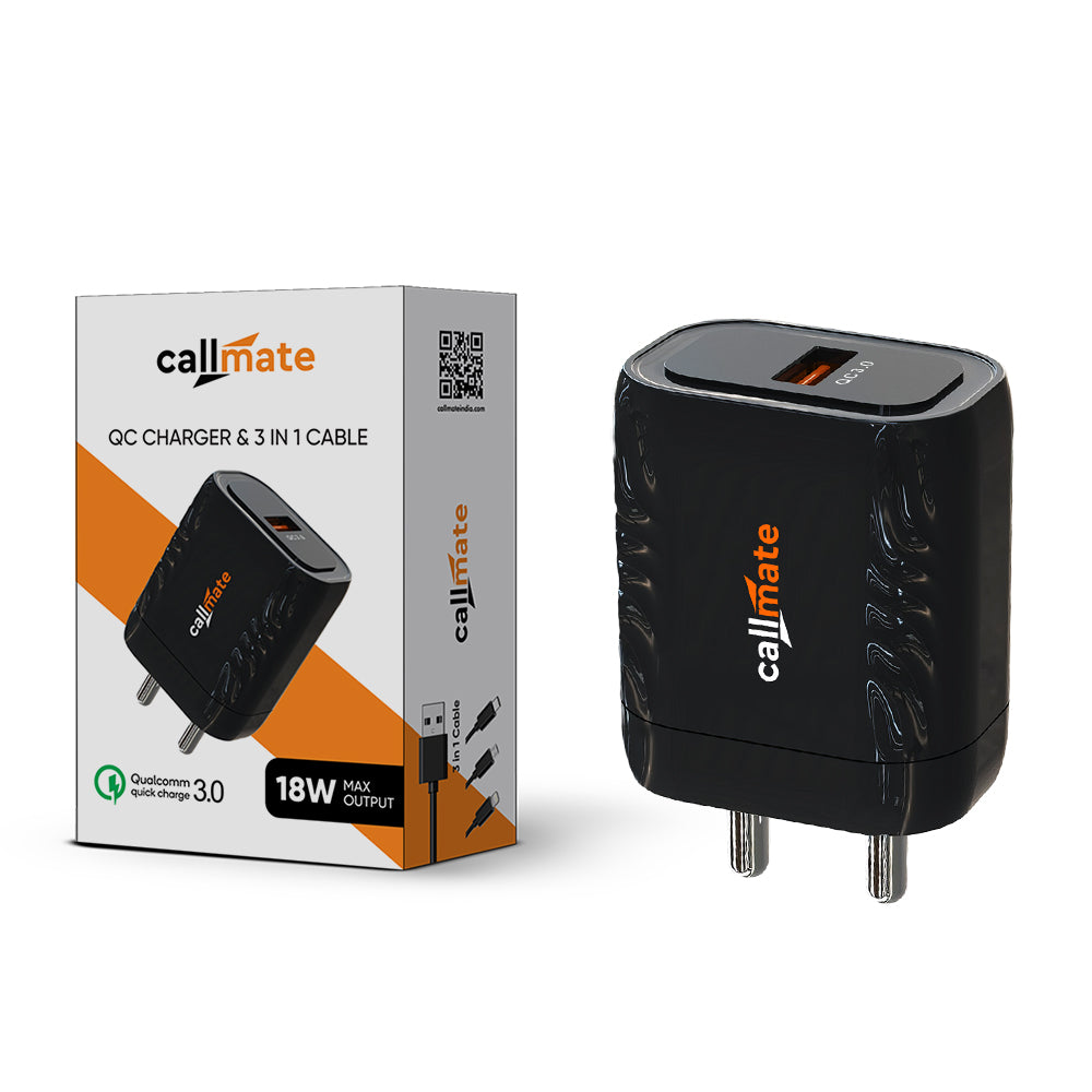 Callmate CT 21 QC Wall Charger With 3-In-1 Cable