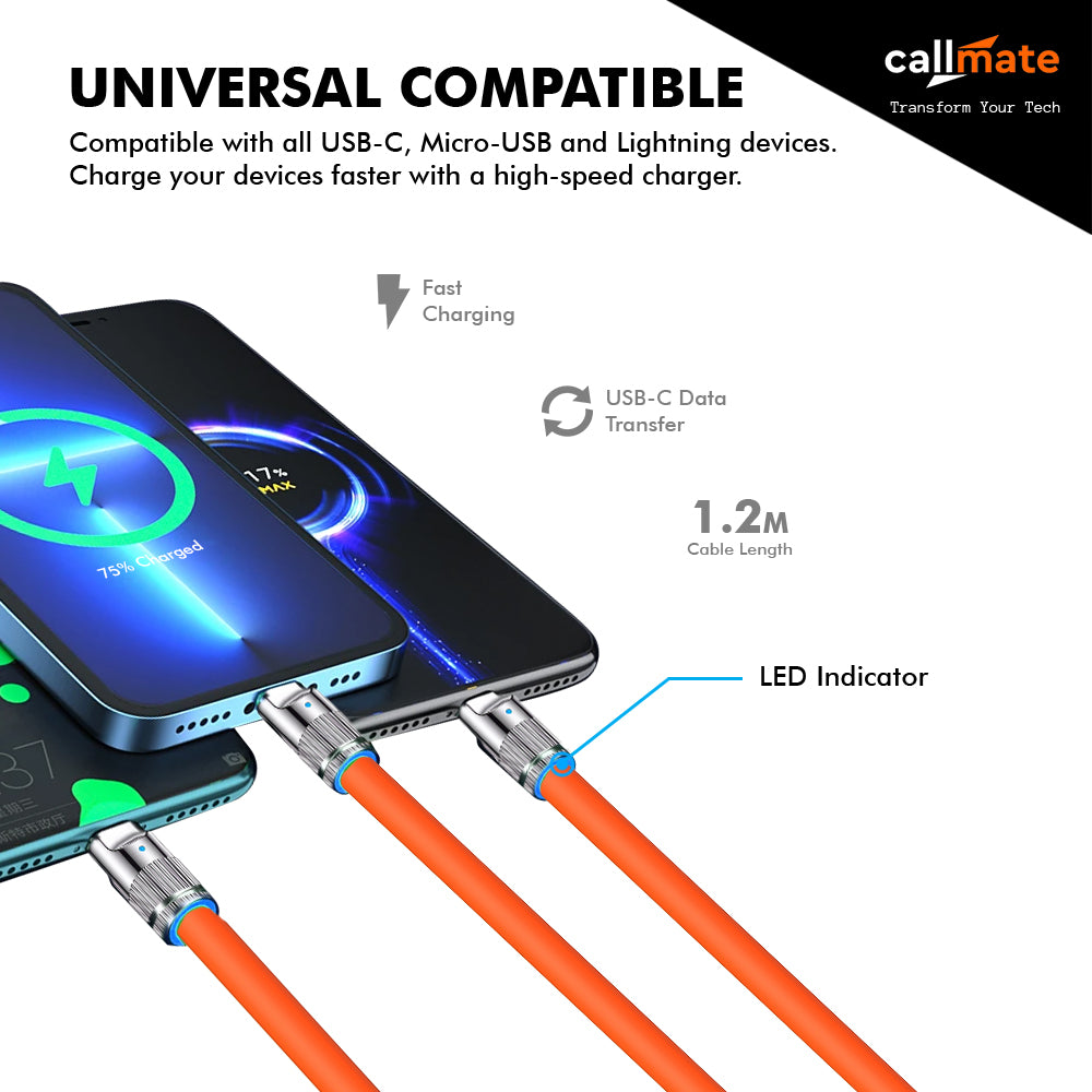 3 in 1 Charging & USB-C Data Cable