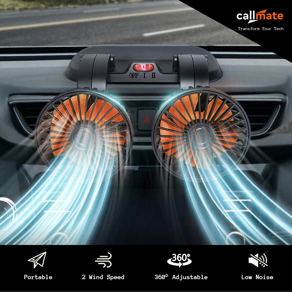 Double Headed Car Fan (Car Socket)