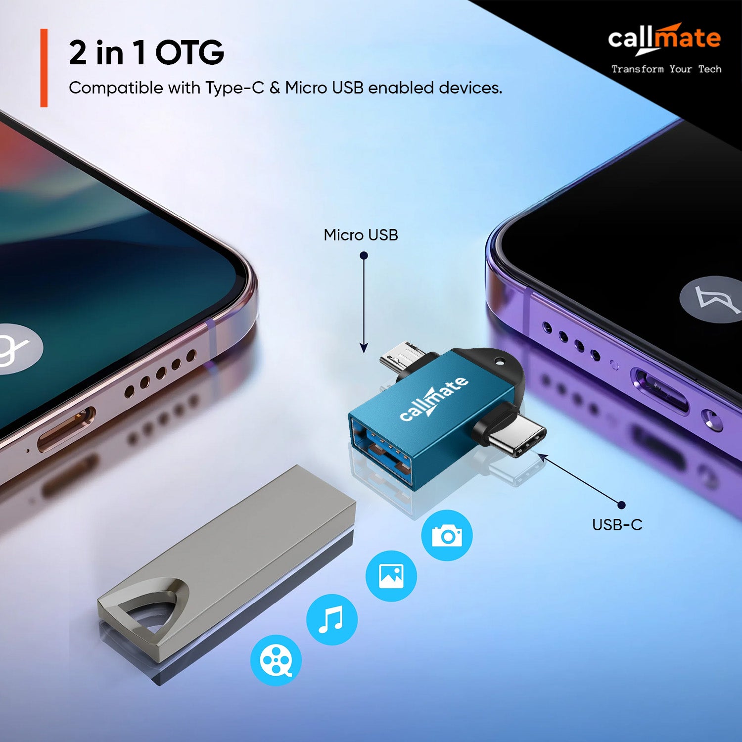 2 in 1 OTG (Type-C & Micro Connectors)