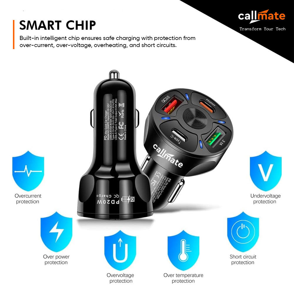 BK358: Dual USB-A & Dual USB-C Car Charger (35W)