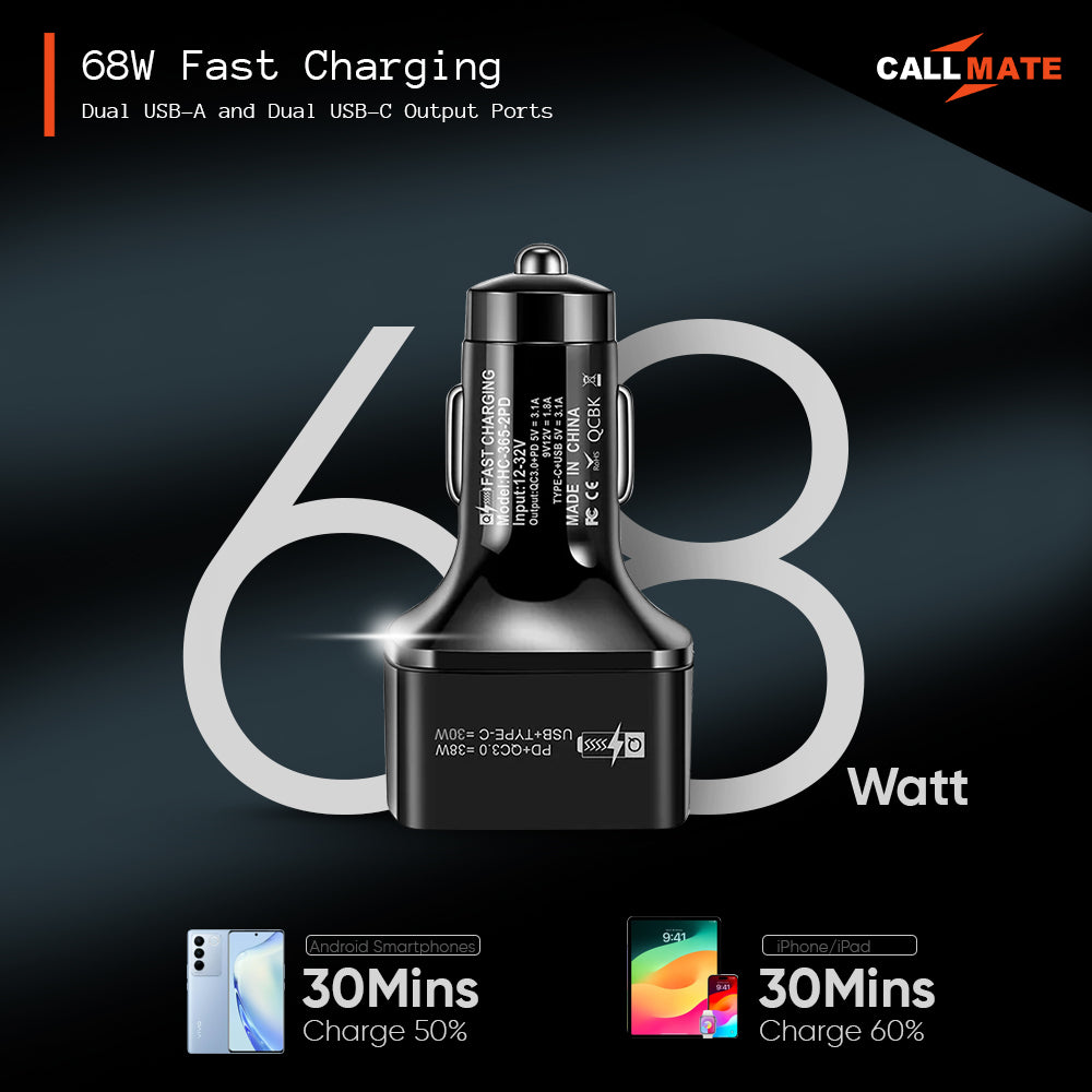 68W Fast Car Charger with 4 in 1 Cable