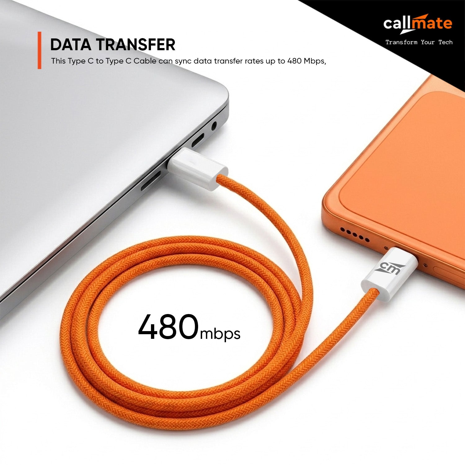 60W USB-C to USB-C Data & Charging Cable (1M, Orange)