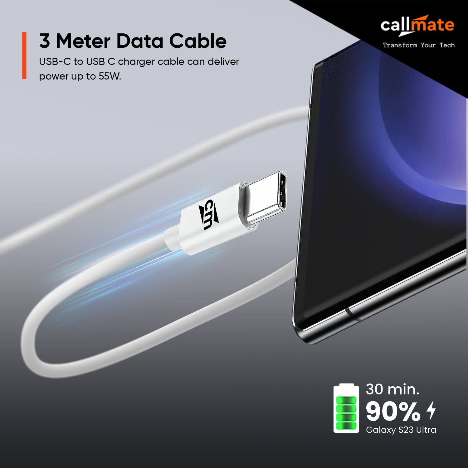 55W Type-C to Type-C Data & Charging Cable (3M)