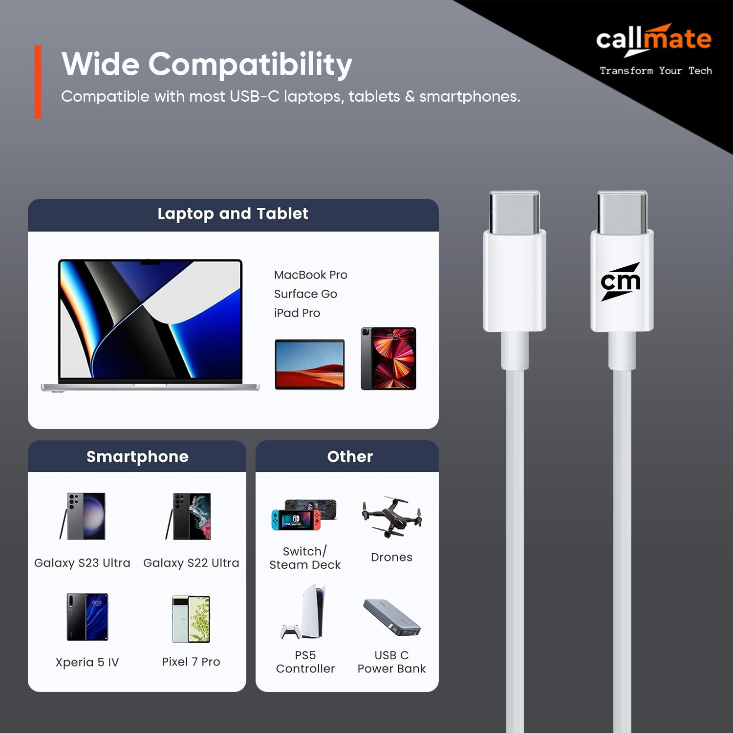 55W Type-C to Type-C Data & Charging Cable (3M)