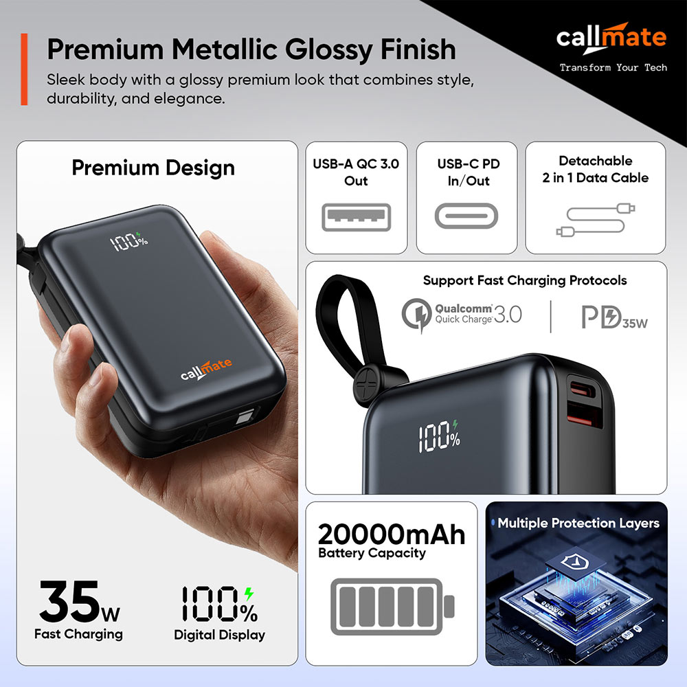 Marquee Power Bank 10000mAh with Built-in Cable