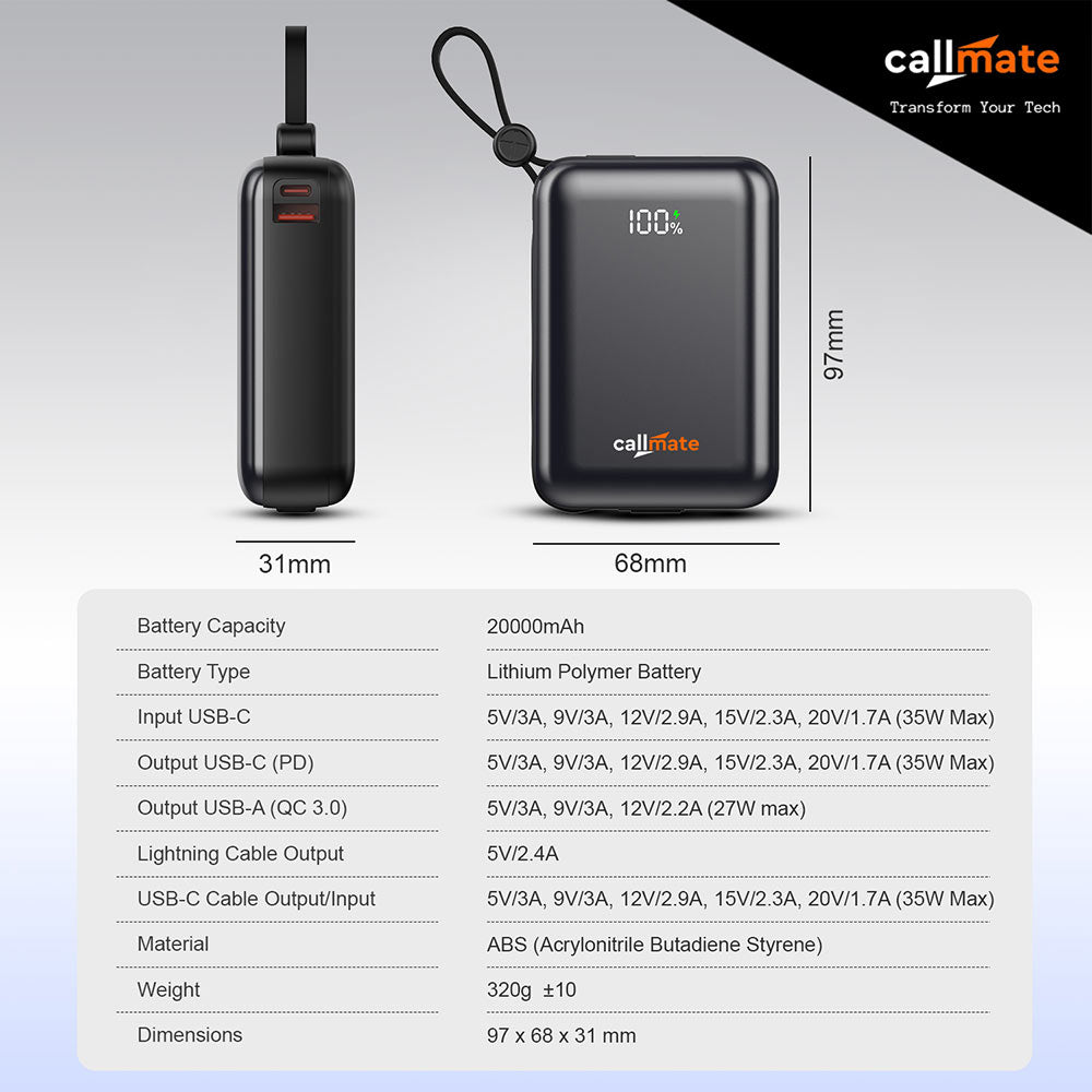 Marquee Power Bank 10000mAh with Built-in Cable