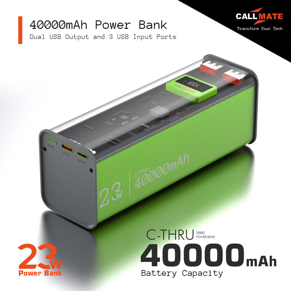 Callmate 40000 mAh Power Bank (23 W, Fast Charging, Power Delivery 3.0, Quick Charge 3.0) (Green, Lithium-ion)