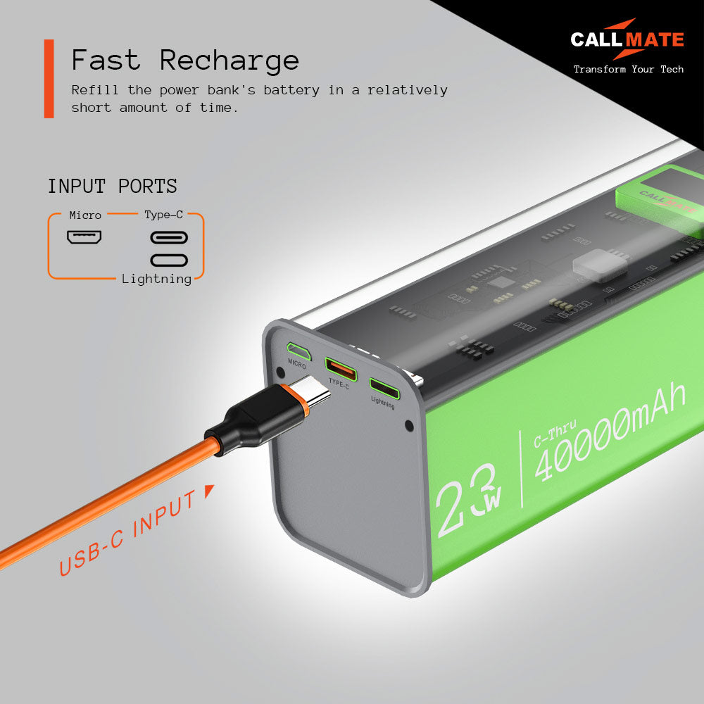 Callmate 40000 mAh Power Bank (23 W, Fast Charging, Power Delivery 3.0, Quick Charge 3.0) (Green, Lithium-ion)