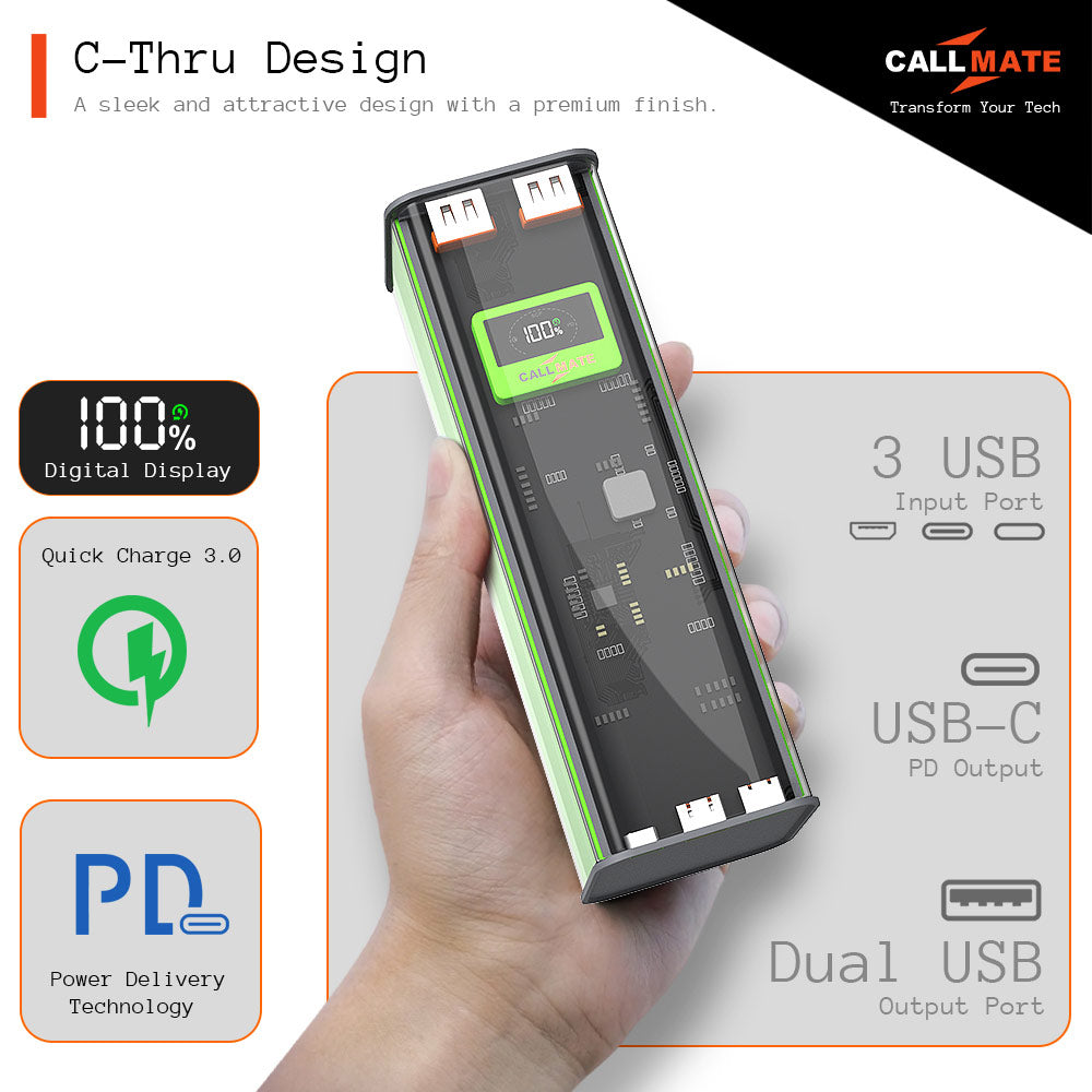 Callmate 40000 mAh Power Bank (23 W, Fast Charging, Power Delivery 3.0, Quick Charge 3.0) (Green, Lithium-ion)