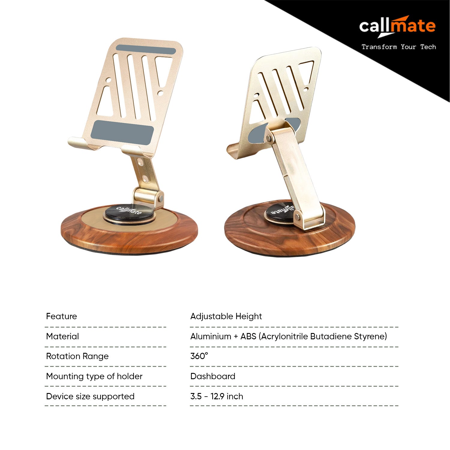 360° Metal Mobile Stand (Wooden Texture)