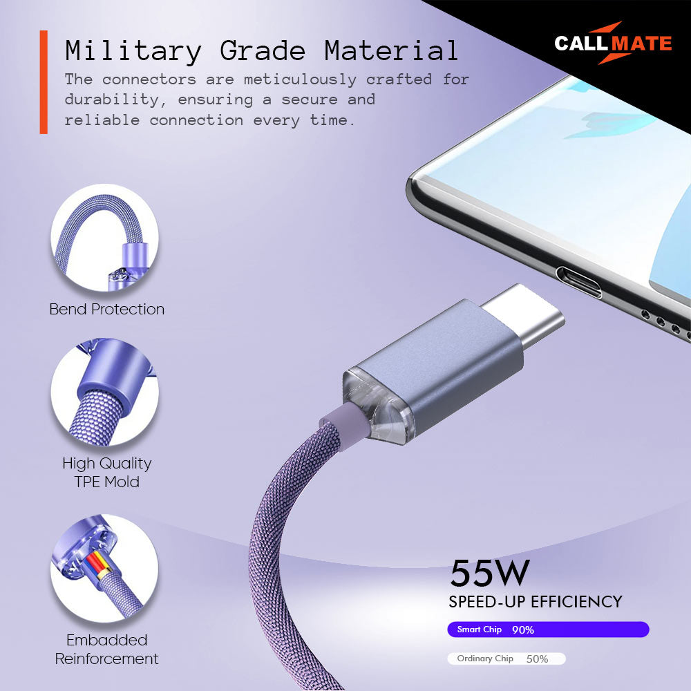 Callmate Complimentary Usb To C Braided Cable, 55w