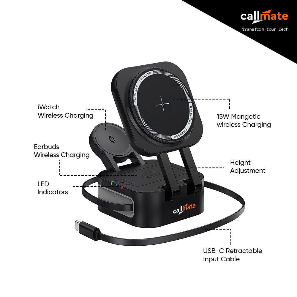 Syncpad: 3 in 1 Wireless Charger with Retractable Cable