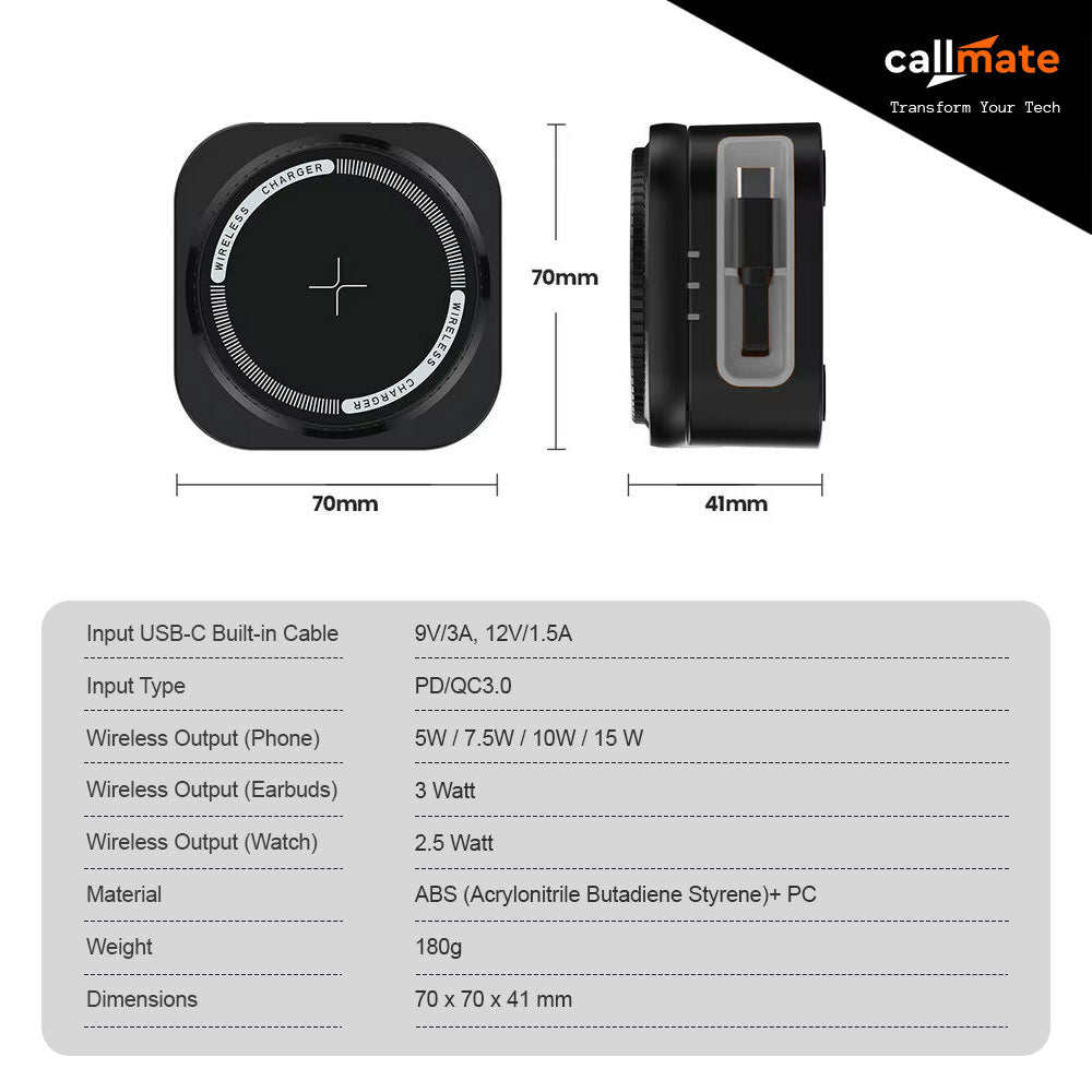 Syncpad: 3 in 1 Wireless Charger with Retractable Cable