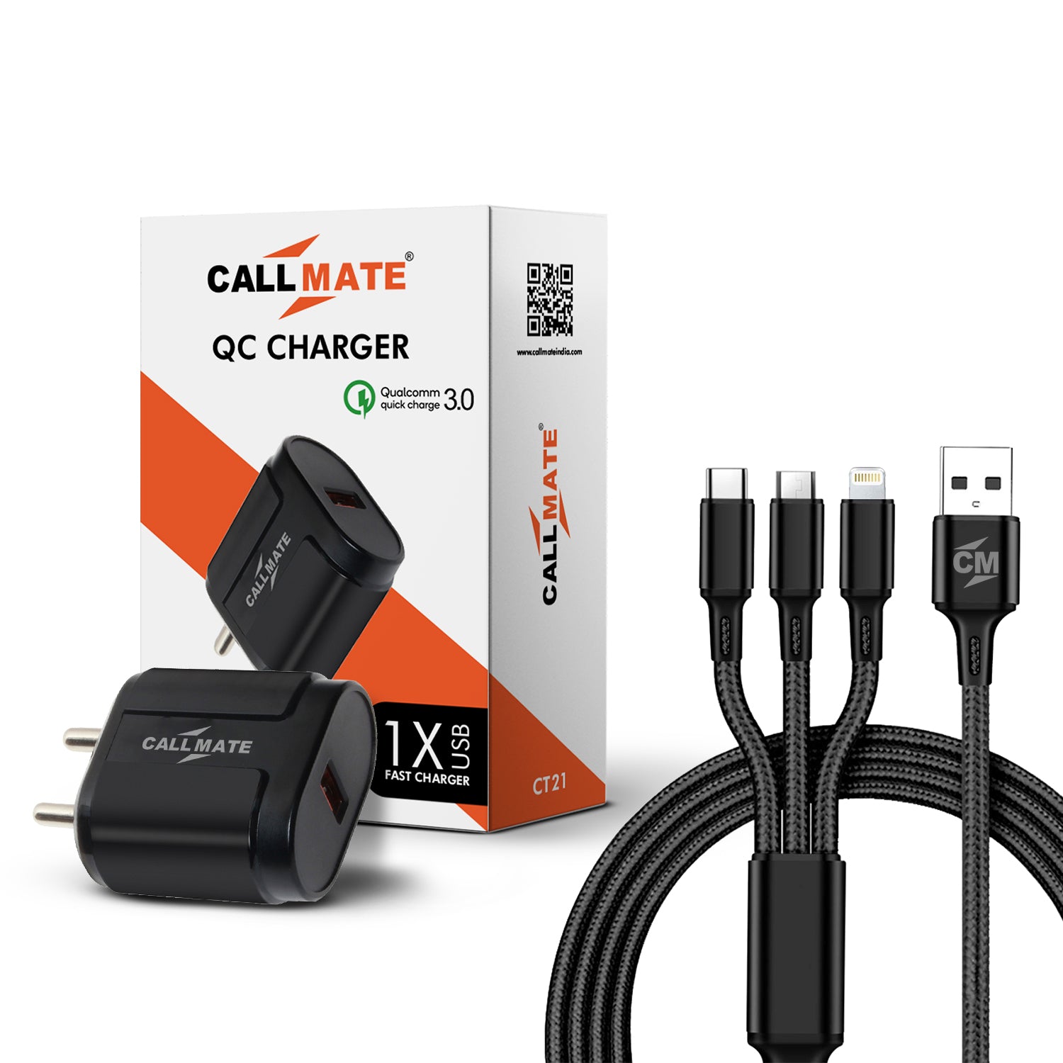 CT 21 18W QC Wall Fast Charger, 3.1A with 60W 3 in 1 Cable