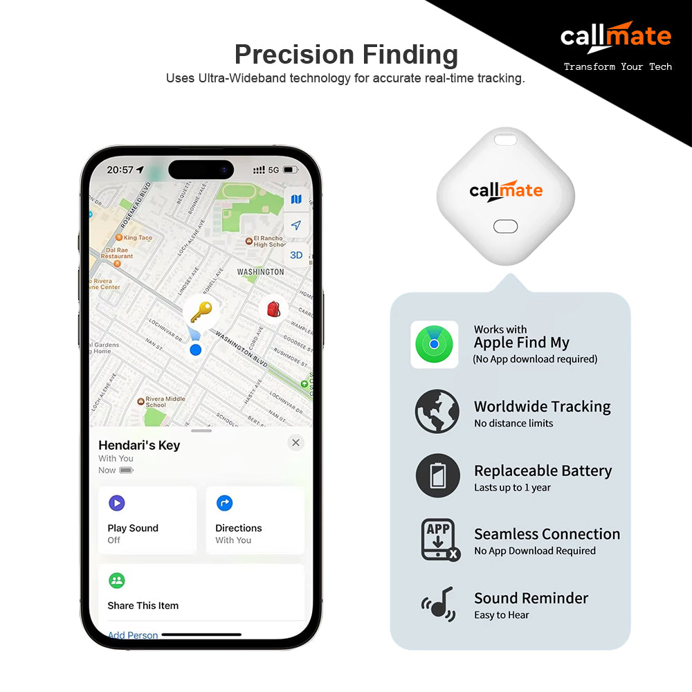 SearchTag for Apple with Loud Buzzer, Works with Apple Find My (No App Required, Replaceable Battery)