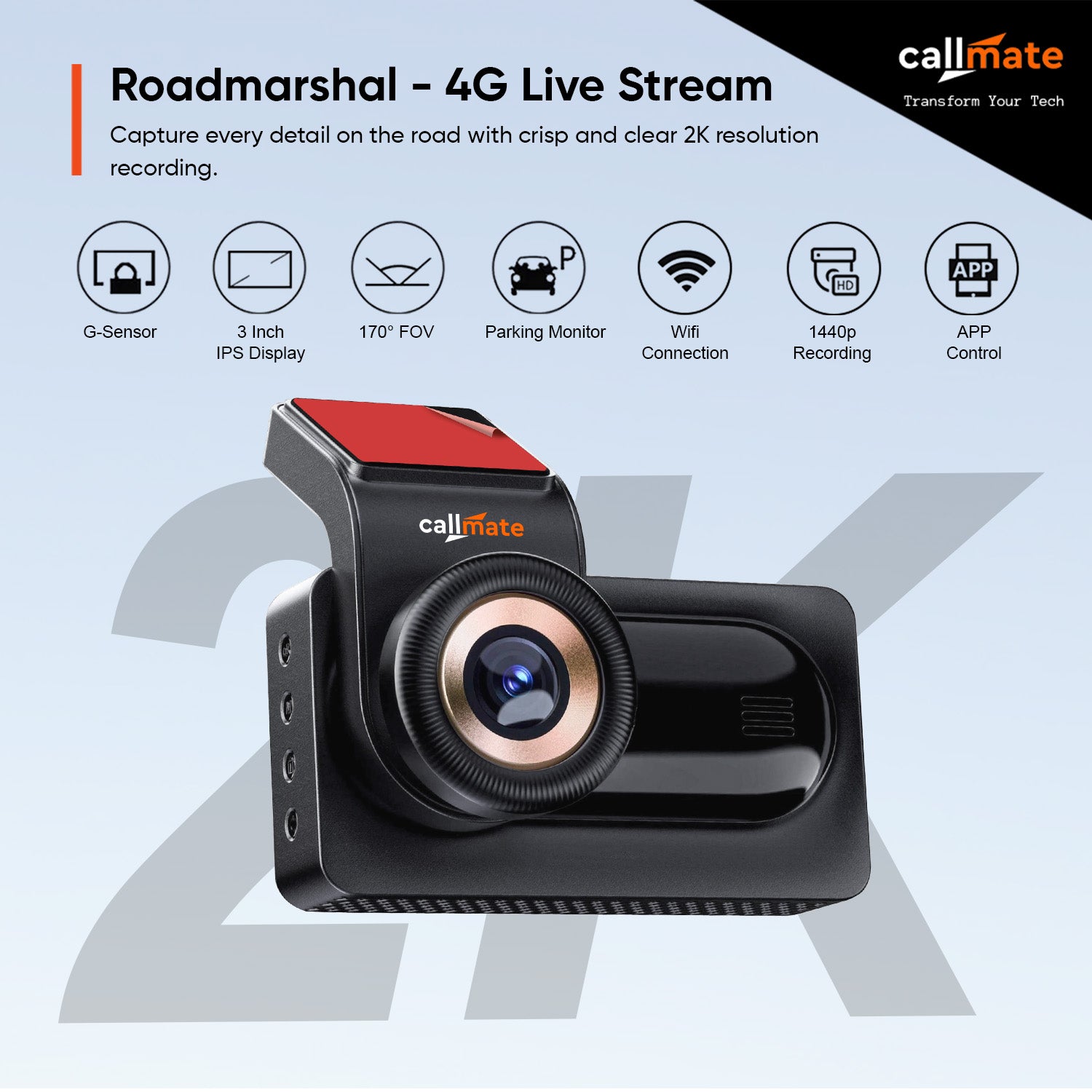 Roadmarshal - 4G Live Stream: Car Dashboard Camera 2k