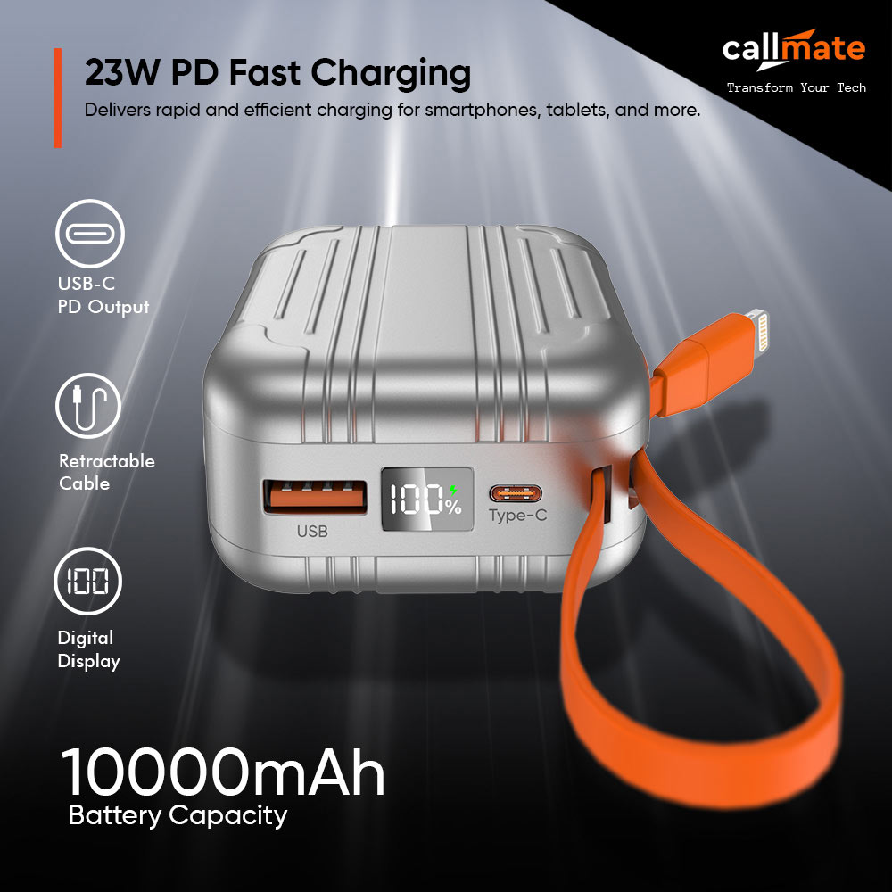 Minitrunk Power Bank 10000mAh with Retractable Cable