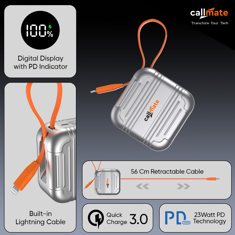 Minitrunk Power Bank 10000mAh with Retractable Cable