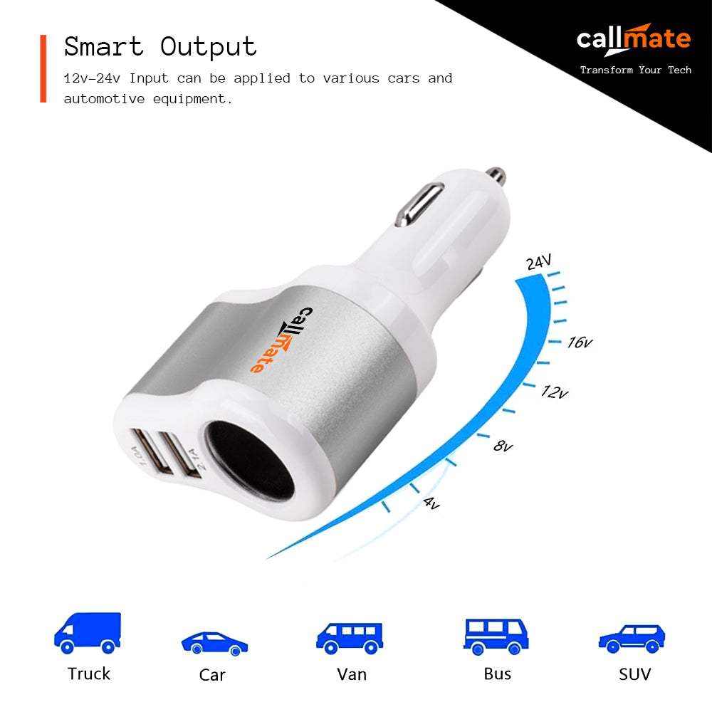 2 USB Car Charger with Socket