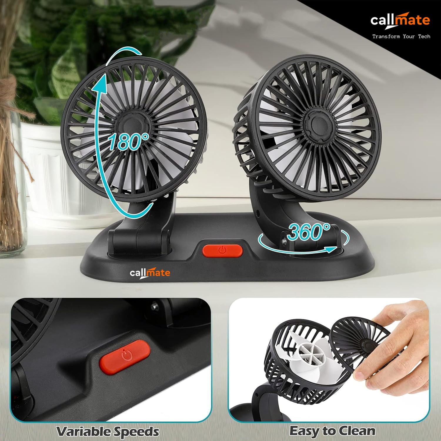 USB Car Fan (Double Headed)