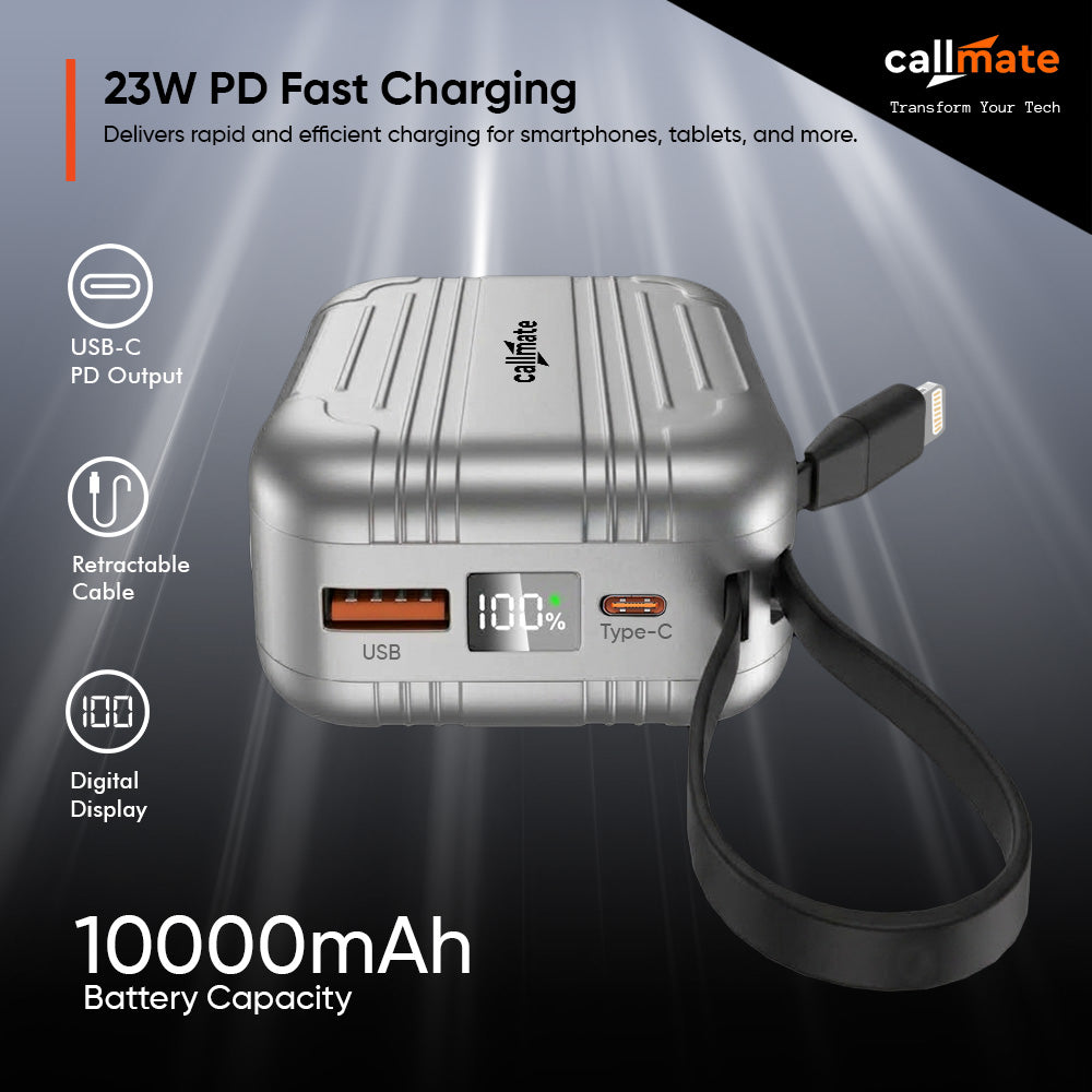 Minitrunk Power Bank 10000mAh with Retractable Cable