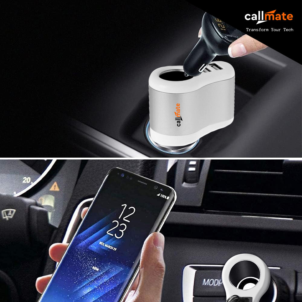 2 USB Car Charger with Socket