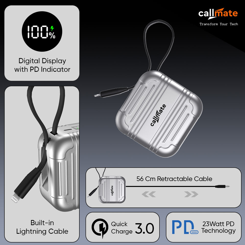Minitrunk Power Bank 10000mAh with Retractable Cable
