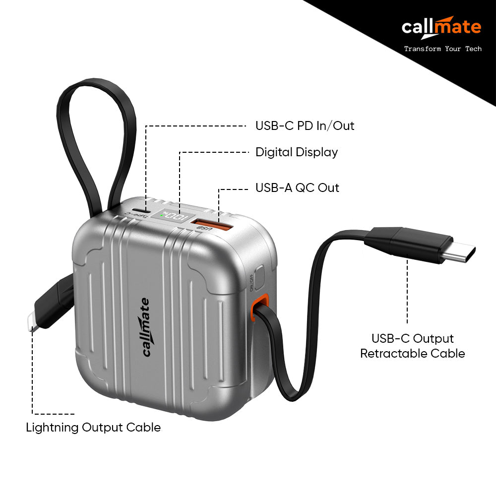 Minitrunk Power Bank 10000mAh with Retractable Cable