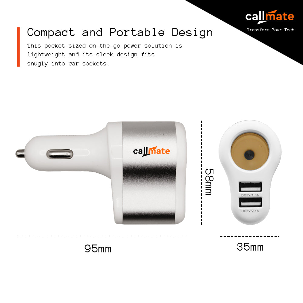 2 USB Car Charger with Socket