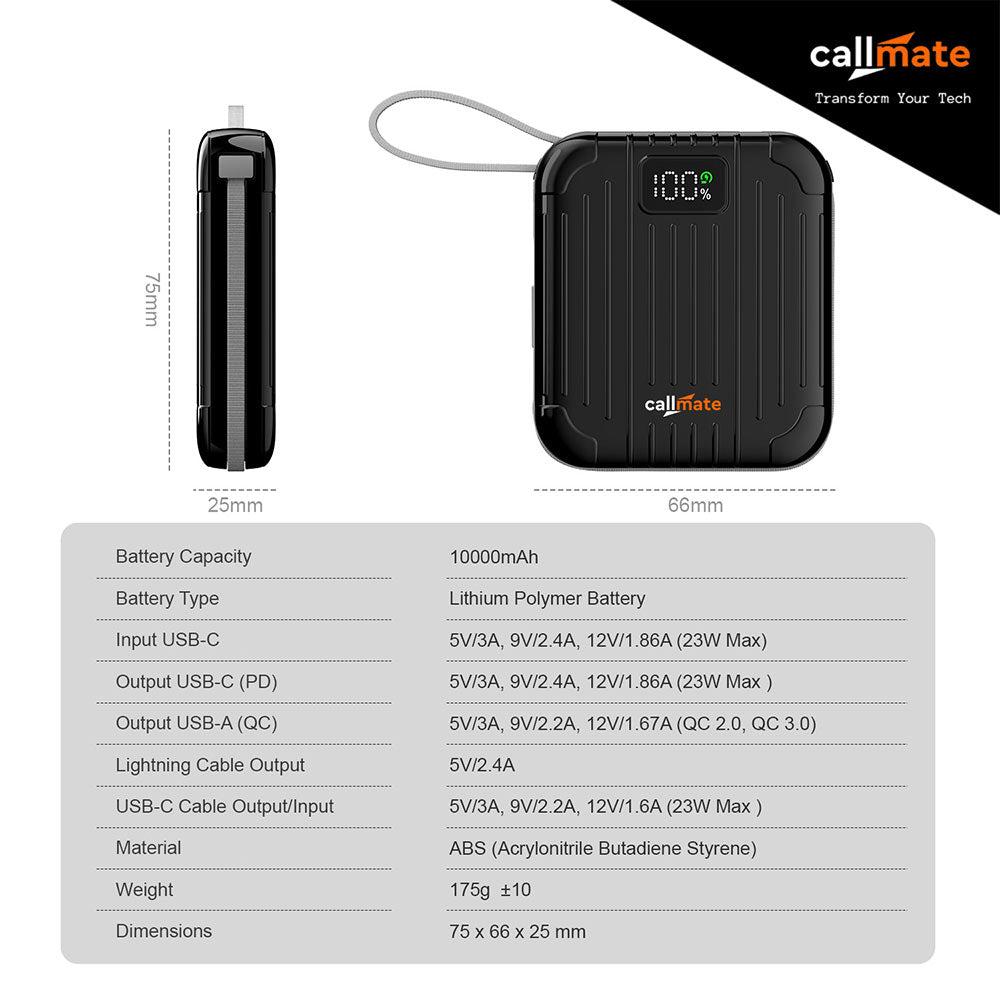 Microtrunk Power Bank 10000mAh with Built-in Cable