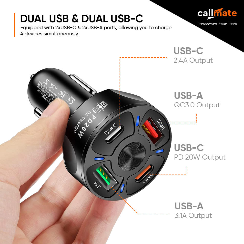 BK358: Dual USB-A & Dual USB-C Car Charger (35W)