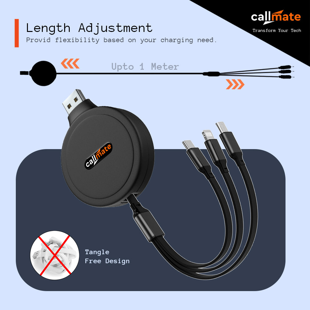 Tricord: 3 in 1 Retractable Charging Cable