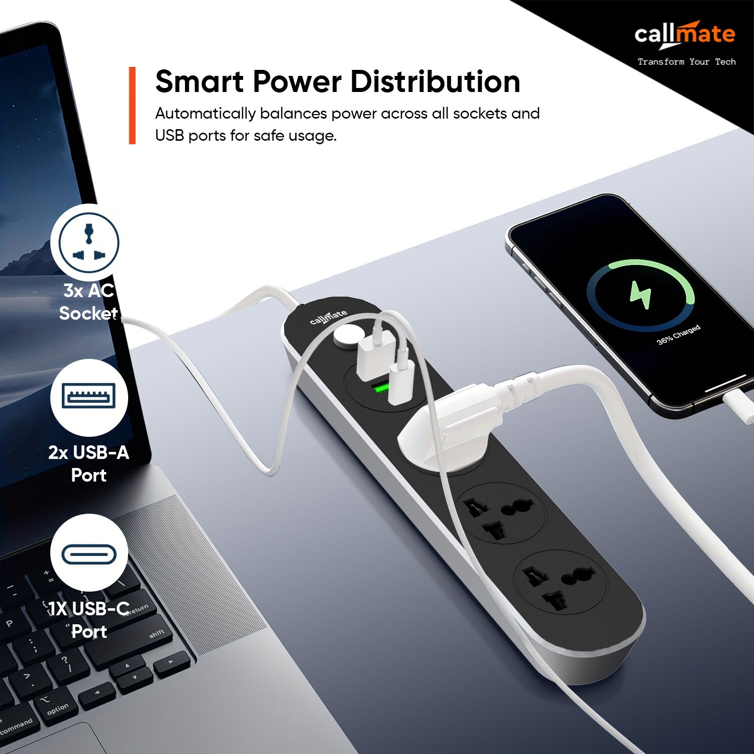 Vision: The Extension Board (3x AC Socket, 2x USB-A, 1x Type-C)