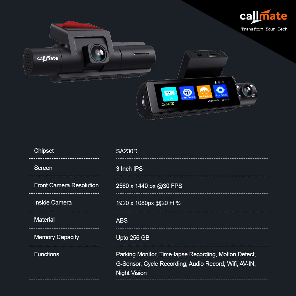 Roadventurer: Car Dashboard Camera 2k QHD with Back Camera