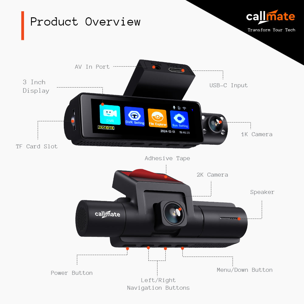 Roadventurer: Car Dashboard Camera 2k QHD with Back Camera