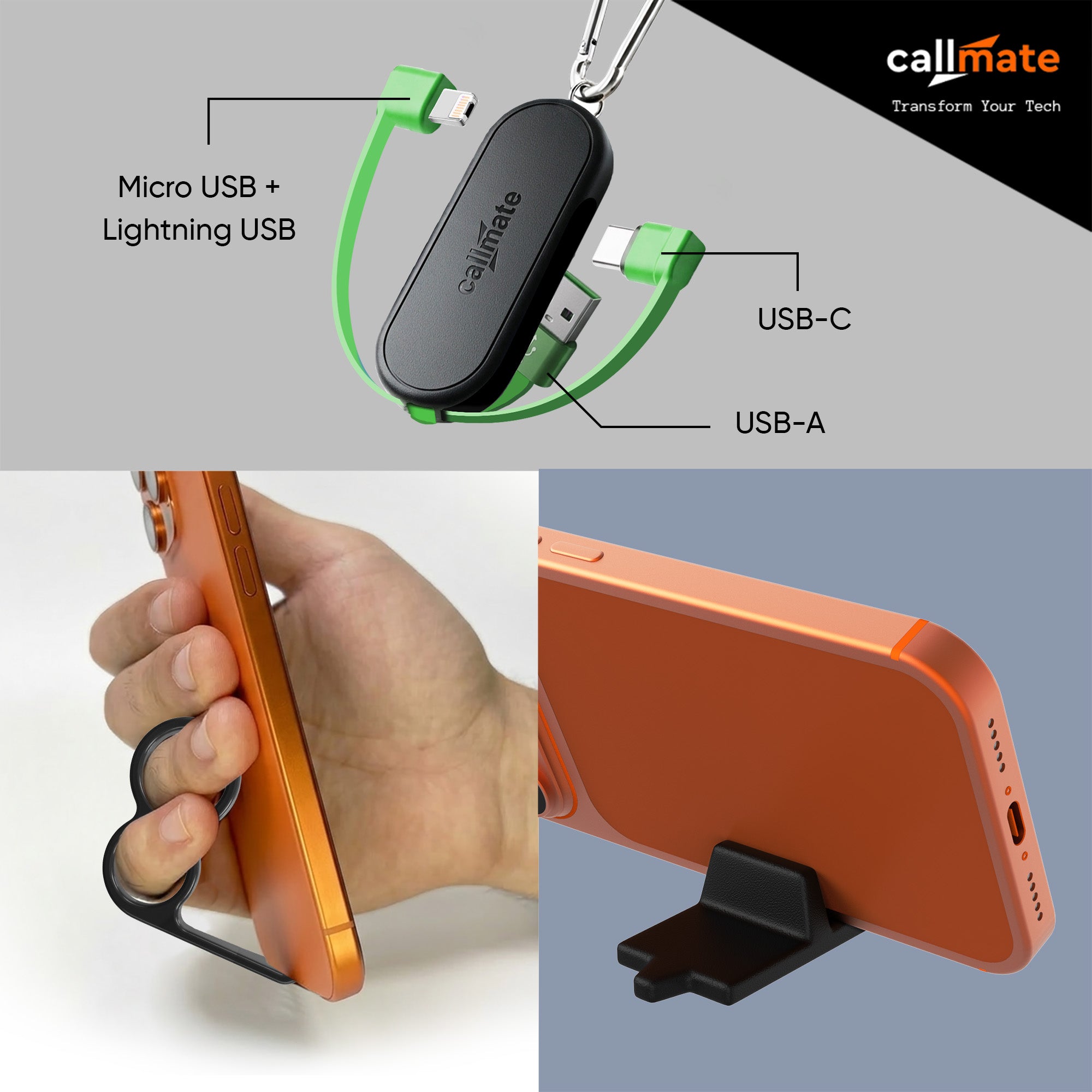 2x Mobile Holder + 3 in 1 Charging Cable (Combo)