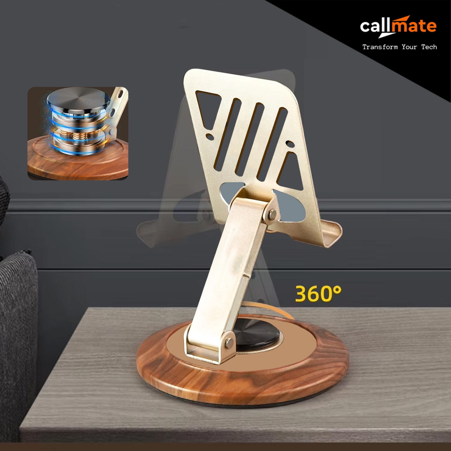 360° Metal Mobile Stand (Wooden Texture)