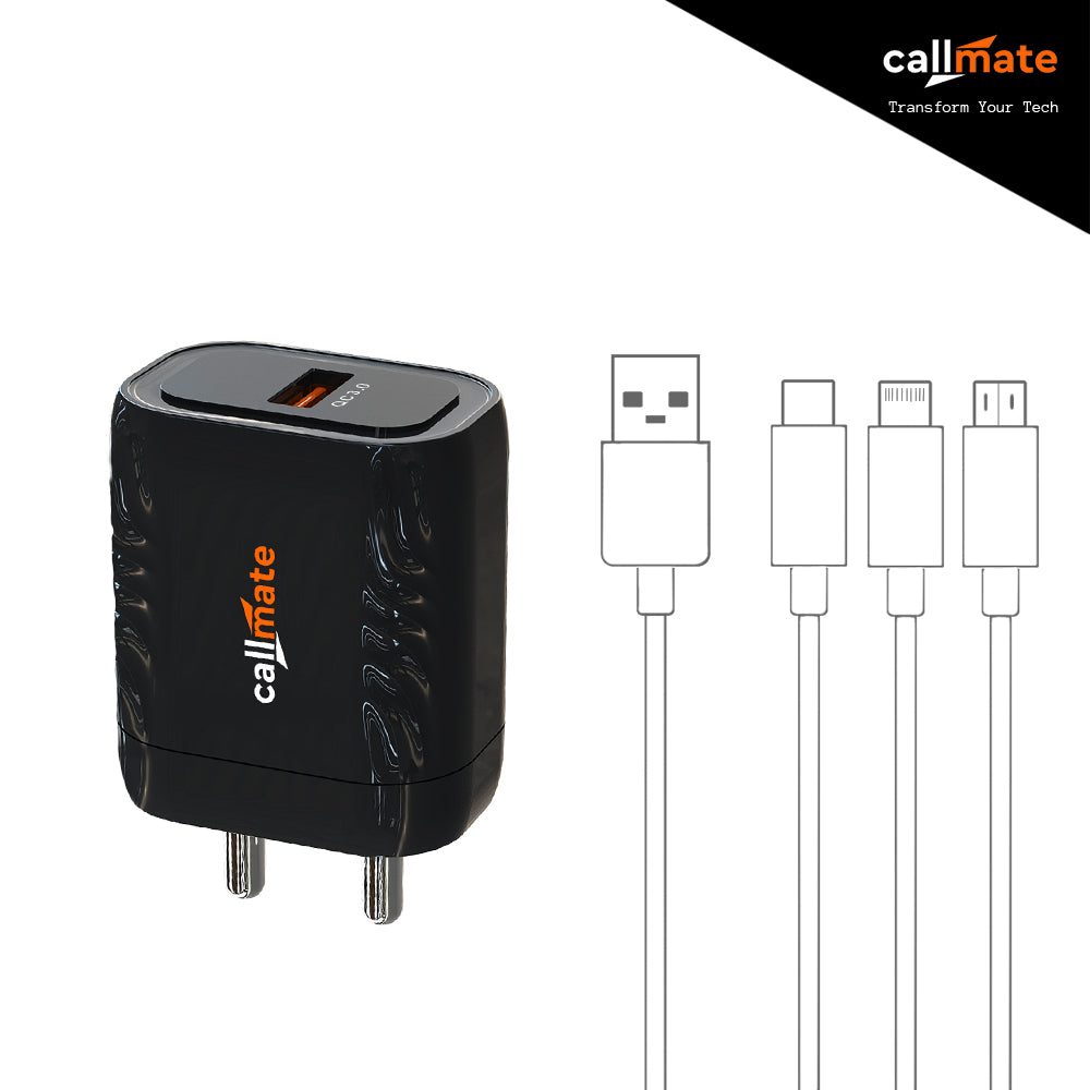 Callmate CT 21 QC Wall Charger With 3-In-1 Cable